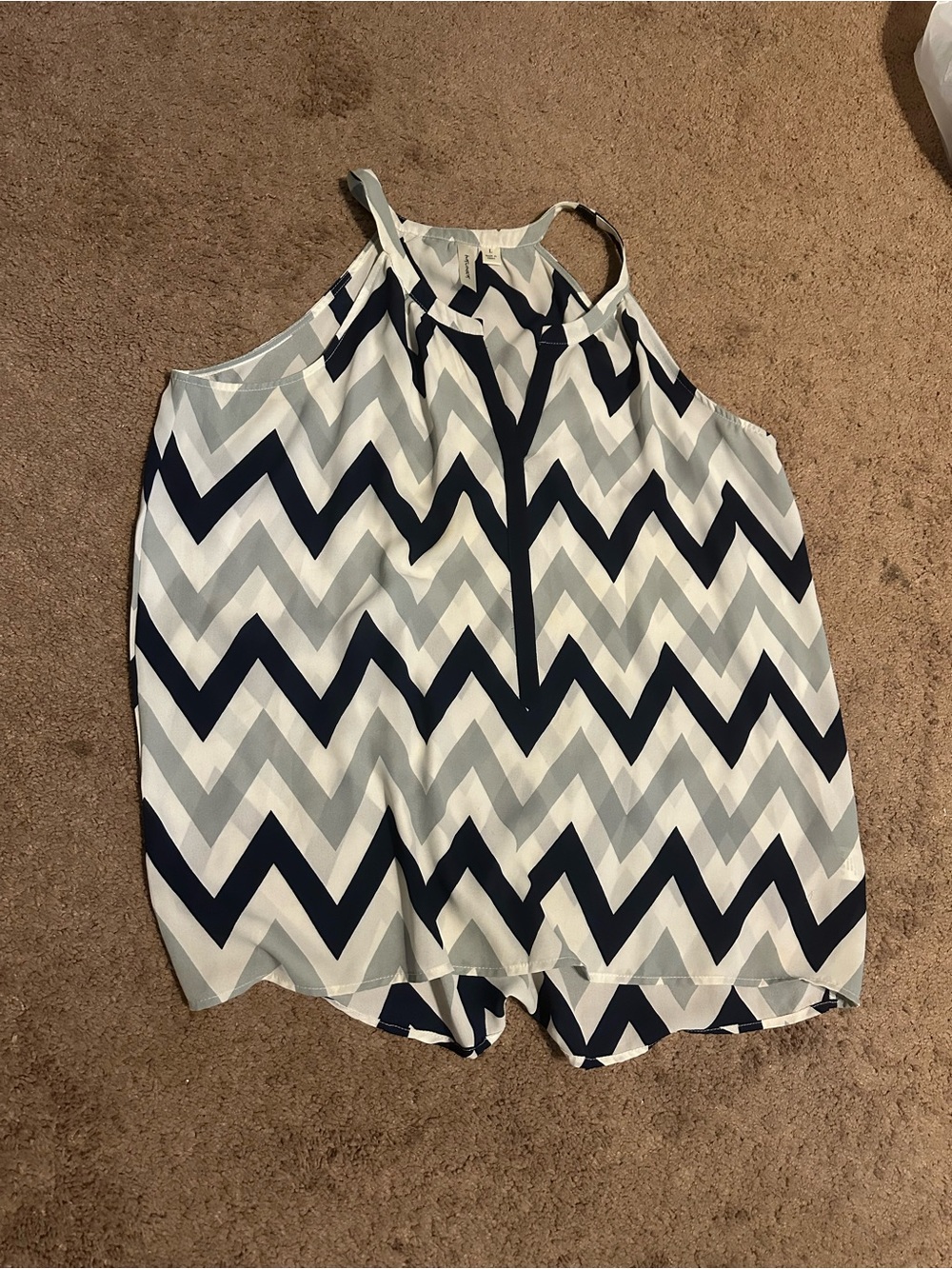 Navy, Gray & White Chevron Halter Top
